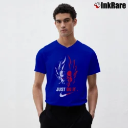 Men’s Vegeta Just Do It Trending Graphic Dragon Ball Z V-Neck Tee in royal blue | Sharp, Breathable, Everyday Staple