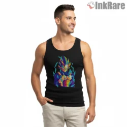 Vegeta Neon Prince Of Saiyans Shirt on black tank top for men graphic tee