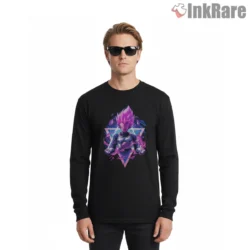 Vegeta Pink Energy Neon Triangle Shirt on black long sleeve shirt for men graphic tee