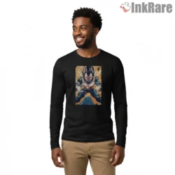 Vegeta Pride Of A Prince Power Surge Shirt on black long sleeve shirt for men graphic tee