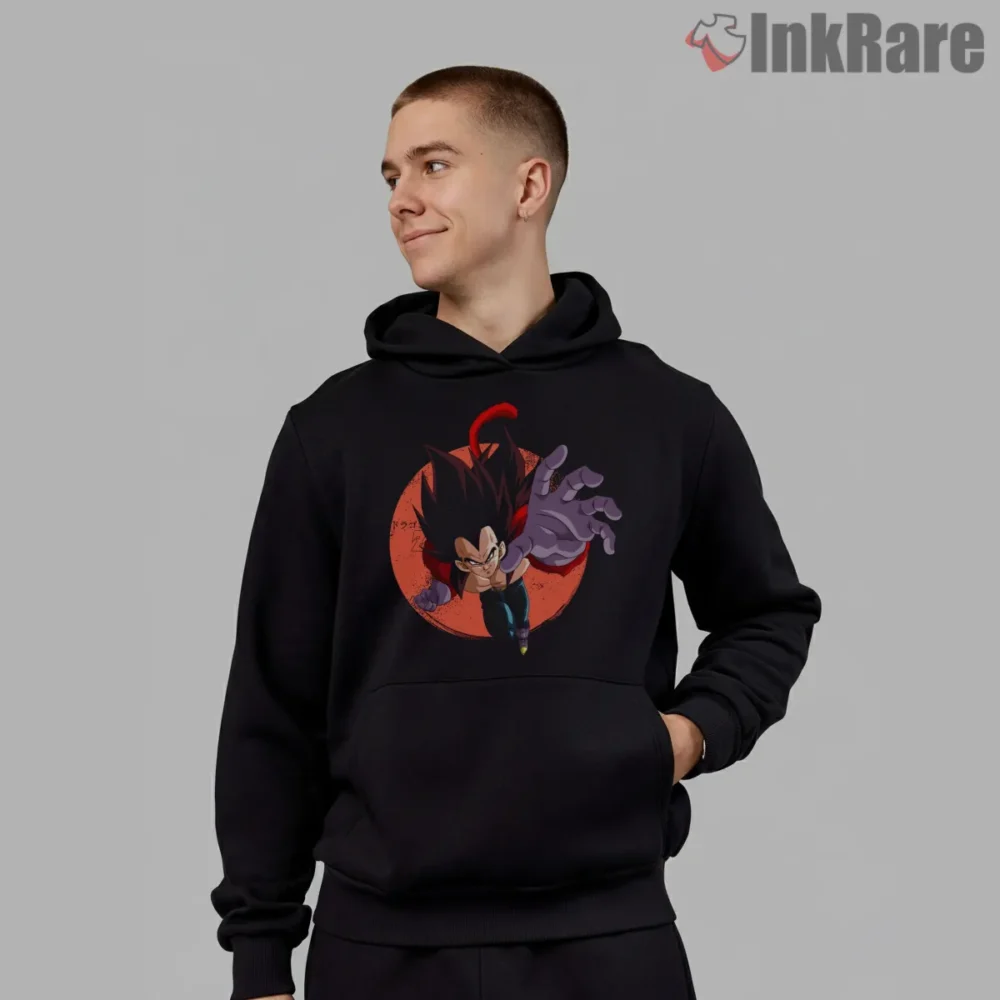 Vegeta Ssj4 Crimson Moon Battle Pose Shirt on black hoodie for men graphic tee