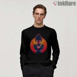 Vegeta Sunset Circle Arms Crossed Shirt on black long sleeve shirt for men graphic tee