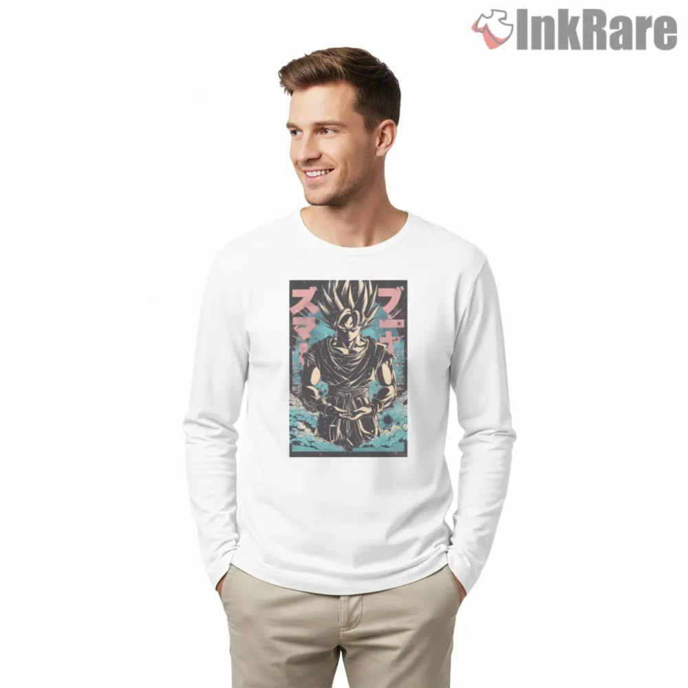 Vegito Calm Fusion Saiyan Power Shirt on white long sleeve shirt for men graphic tee