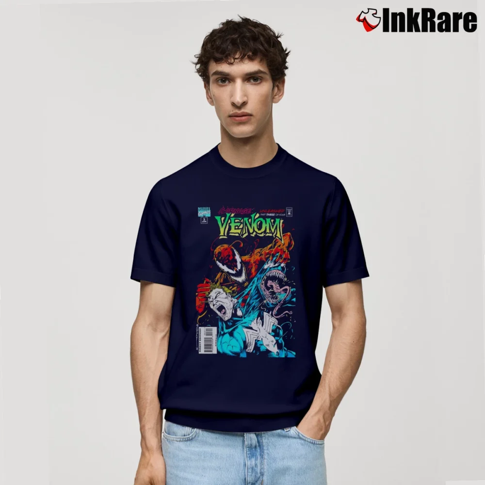 Men’s Venom Carnage Unleashed Hybrid Marvel Graphic Classic T-Shirt in navy | Soft, Breathable Everyday Wear