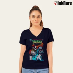 Women’s Venom Carnage Unleashed Hybrid Marvel Graphic V-Neck Tee in navy | Chic Neckline, Soft Texture