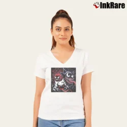 Women’s Venom Gengar Pokemon Mashup Graphic V-Neck Tee in white | Chic Neckline, Soft Texture