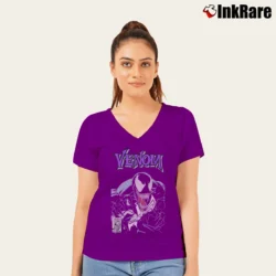 Women’s Venom Marvel Graphic V-Neck Tee in purple | Chic Neckline, Soft Texture