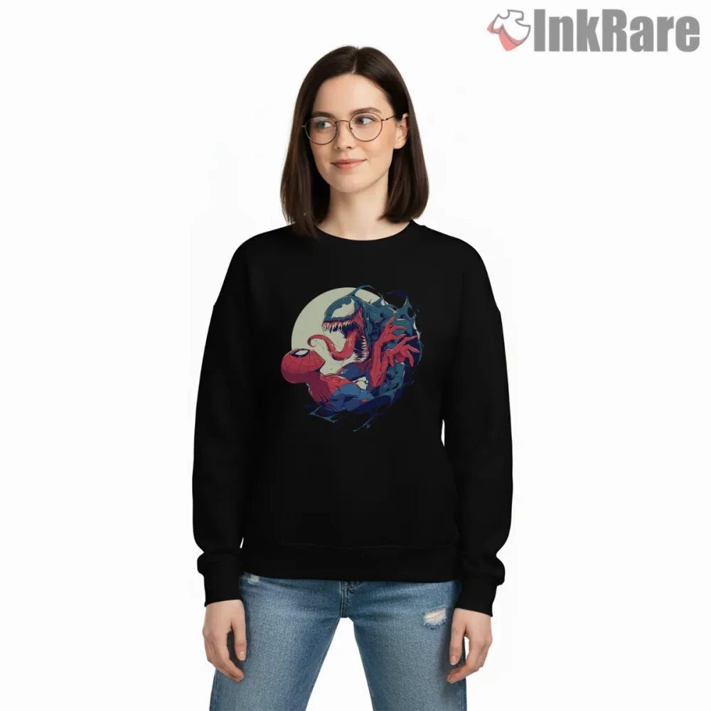 Venom Versus Spider Man Intense Clash Art Shirt on graphic shirt for women graphic tee