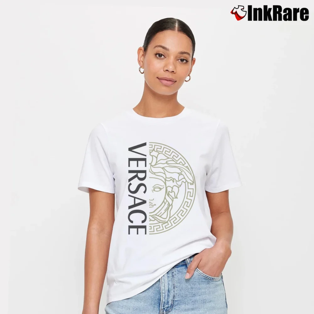 Women’s Versace Italy Classic Logo Signature T-Shirt in white | Soft, Flattering Fit