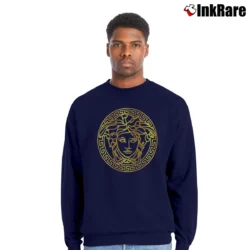 Men’s Versace Medusa Gold Print Black Crewneck Sweatshirt in navy | Cozy Fabric, Clean Style