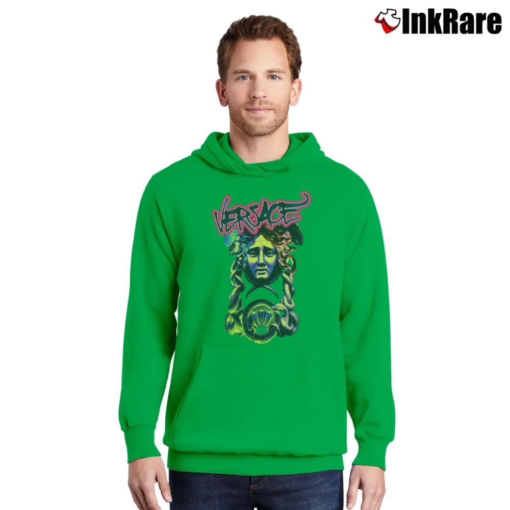 Men’s Versace Medusa Graffiti Print Pullover Hoodie in irish green | Cozy, Durable, Modern Fit