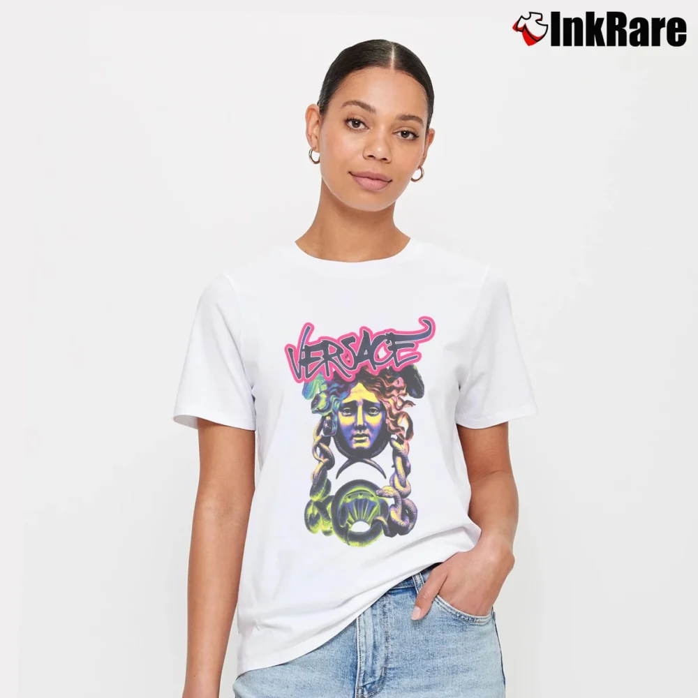 Women’s Versace Medusa Graffiti Print Signature T-Shirt in white | Soft, Flattering Fit