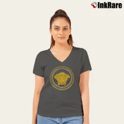 Women’s Versace Medusa Graphic V-Neck Tee in charcoal | Chic Neckline, Soft Texture