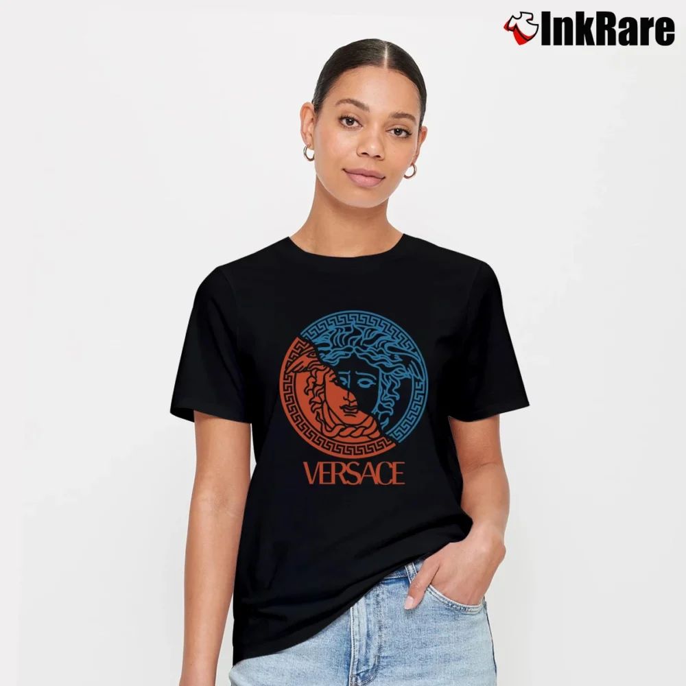 Women’s Versace Medusa Logo Fashion Designer Signature T-Shirt in black | Soft, Flattering Fit