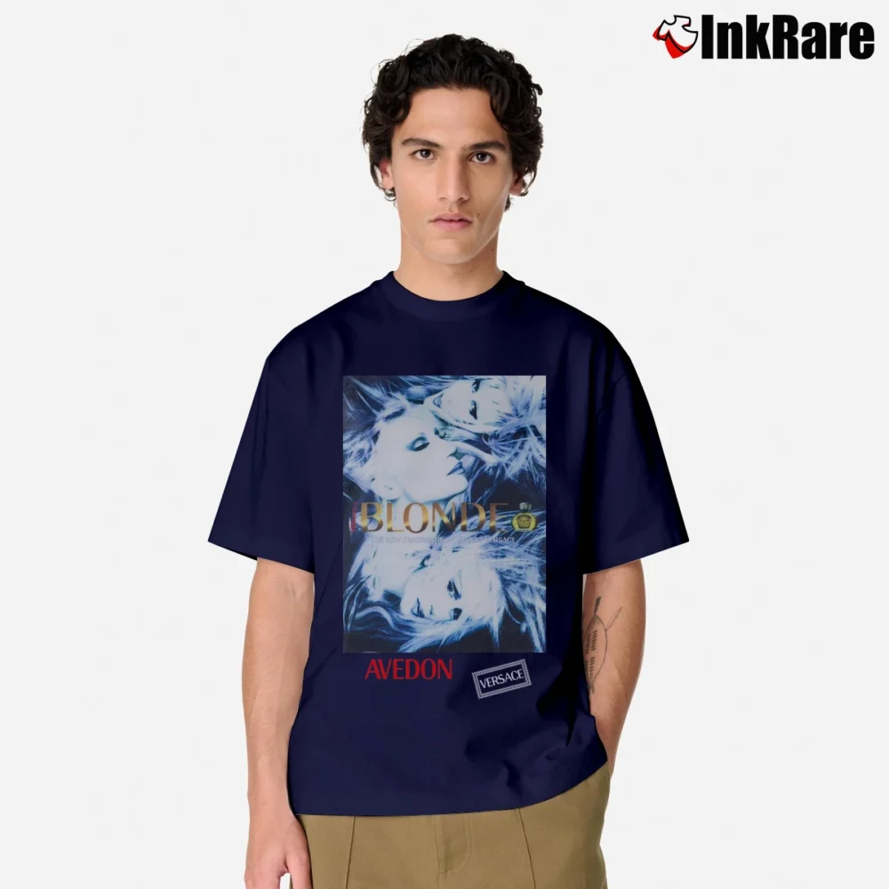 Men’s Versace Printed Stretch Classic T-Shirt in navy | Soft, Breathable Everyday Wear