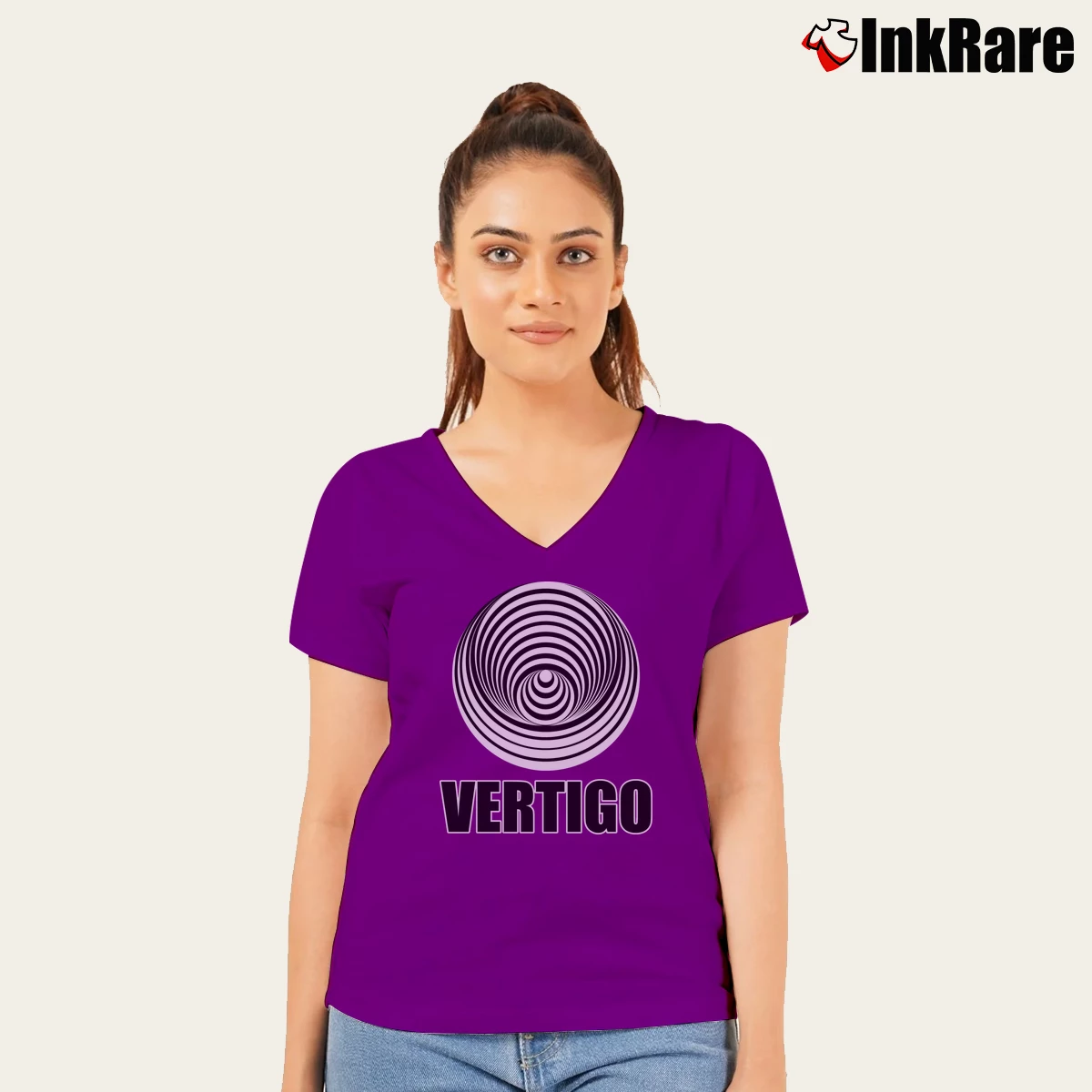 Women’s Vertigo Records Hard Rock Progressive Music V-Neck Tee in purple | Chic Neckline, Soft Texture