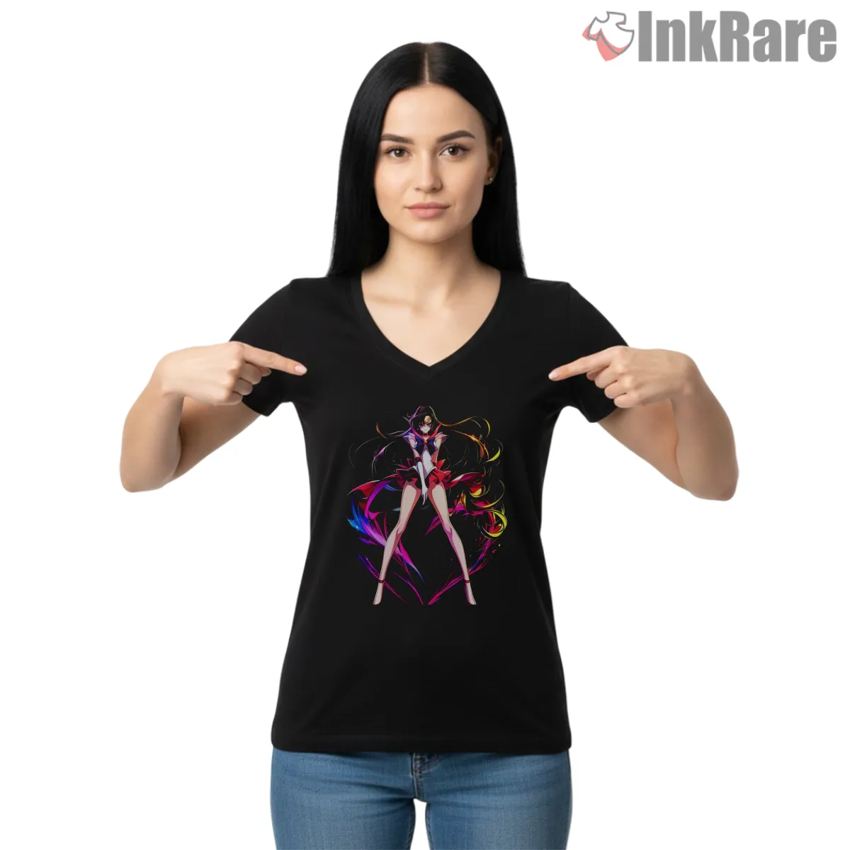 Vibrant Abstract Cosmic Guardian Energy V Neck Black Vibrant Abstract Cosmic Guardian Energy Shirt on black v-neck shirt for women graphic tee