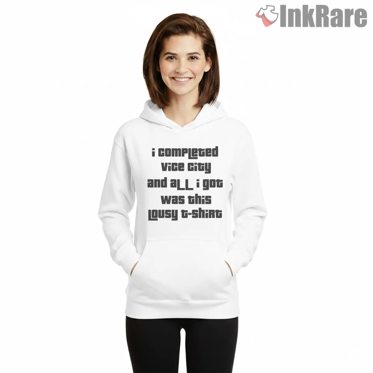 Vice City Completion Quote Frankie Outfit Retro Gta Shirt on white hoodie for women graphic tee