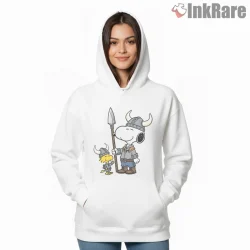 Viking Snoopy And Woodstock Warrior Shirt on white hoodie for women graphic tee
