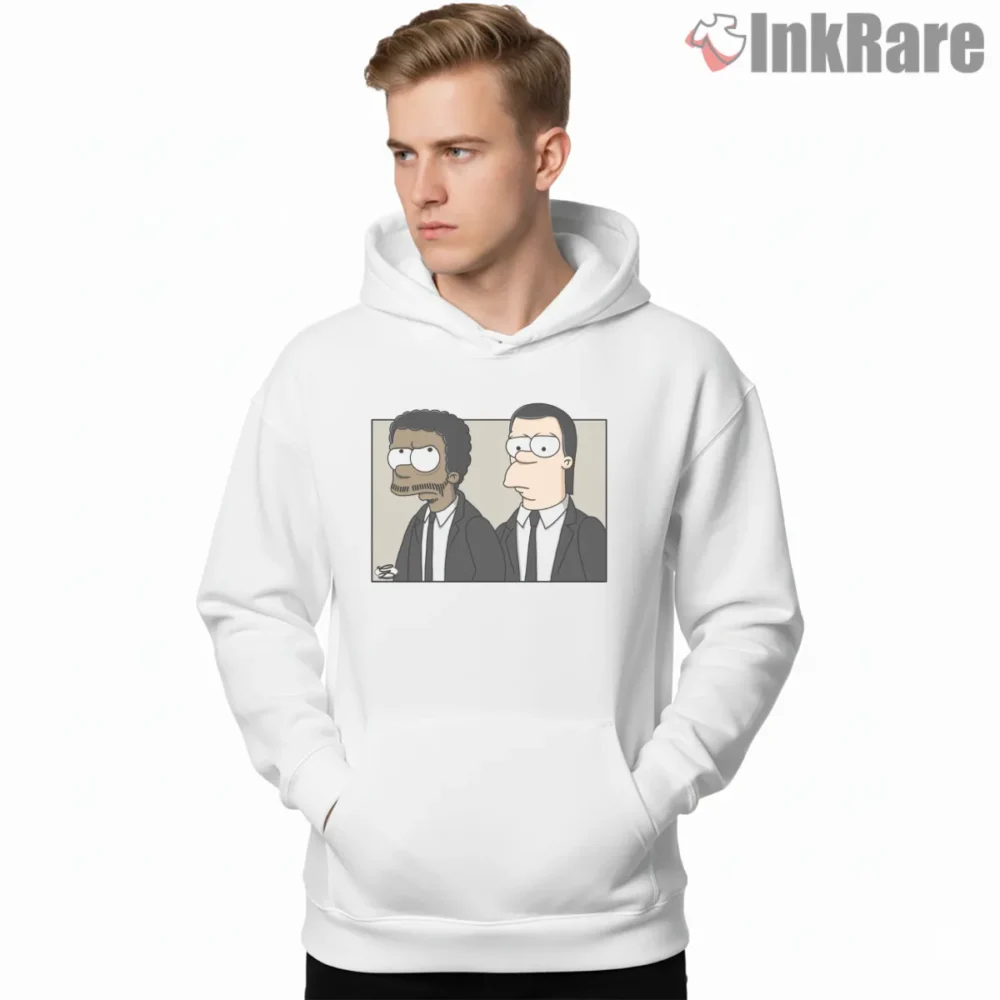 Vincent And Jules Cartoon Couch Shirt on white hoodie for men graphic tee