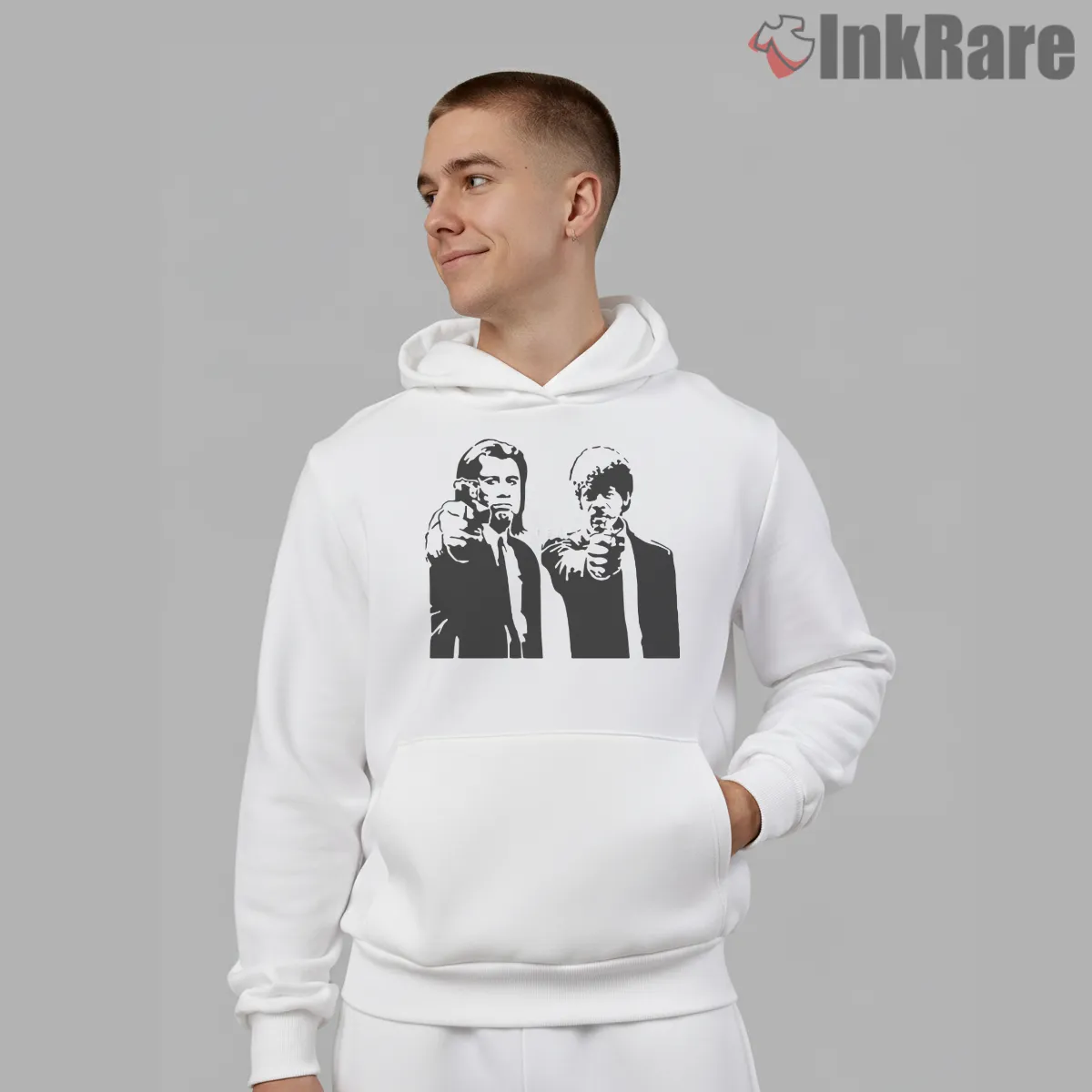 Vincent And Jules Iconic Pose Shirt on white hoodie for men graphic tee