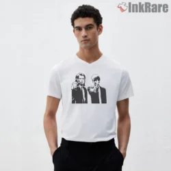 Vincent And Jules Iconic Pose Shirt on white v-neck shirt for men graphic tee