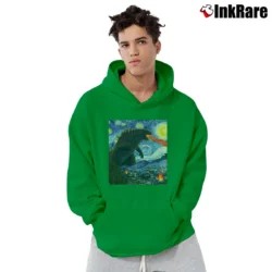 Men’s Vincent Van Gogh Starry Night Godzilla Art Pullover Hoodie in irish green | Cozy, Durable, Modern Fit
