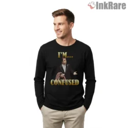 Vincent Vega Confused Meme Shirt on black long sleeve shirt for men graphic tee