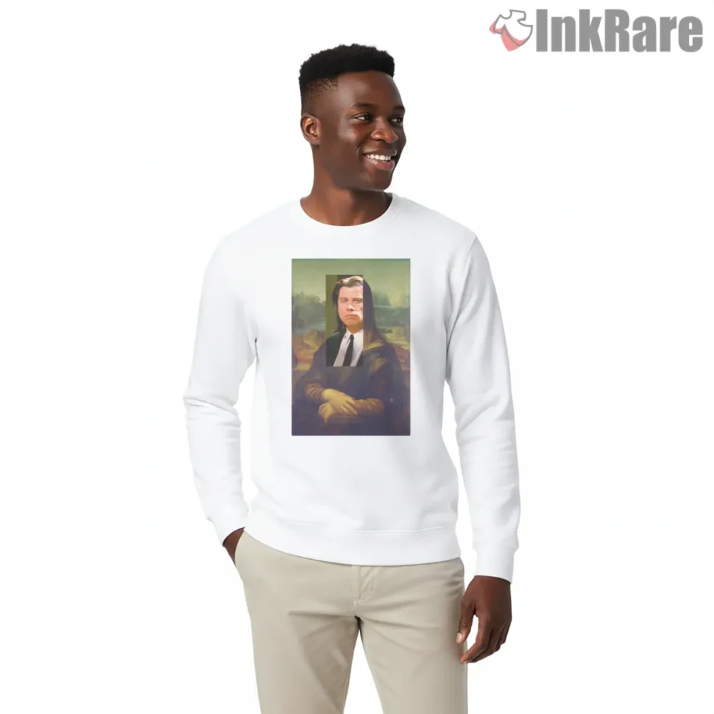 Vincent Vega Mona Lisa Mashup Shirt on graphic shirt for men graphic tee