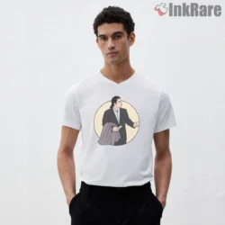 Vincent Vega Waiting In The Lobby Shirt on white v-neck shirt for men graphic tee