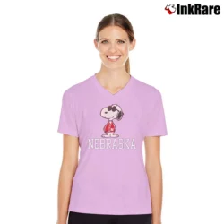 Women’s Vintage 1971 University Of Nebraska Snoopy College V-Neck Tee in light pink | Chic Neckline, Soft Texture