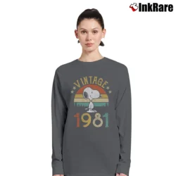 Women’s Vintage 1981 Snoopy Birthday Gift Long-Sleeve Top in charcoal | Sleek, Versatile, All-Season