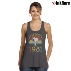 Women’s Vintage 1981 Snoopy Birthday Gift Tank Top in charcoal | Lightweight, Movement-Friendly