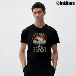 Men’s Vintage 1981 Snoopy Birthday Gift V-Neck Tee in black | Sharp, Breathable, Everyday Staple