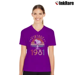 Women’s Vintage 1981 Snoopy Birthday Gift V-Neck Tee in purple | Chic Neckline, Soft Texture