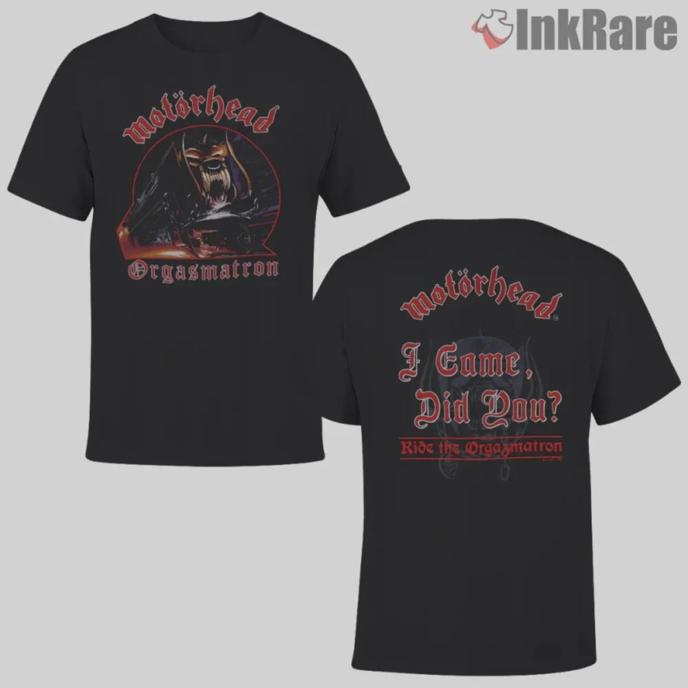 Vintage 1986 Motorhead Orgasmatron Double Sided Shirt in black showing front and back prints
