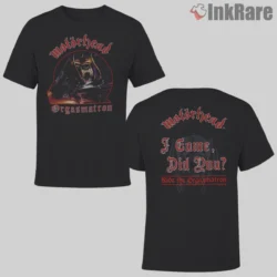 Vintage 1986 Motorhead Orgasmatron Double Sided Shirt in black showing front and back prints