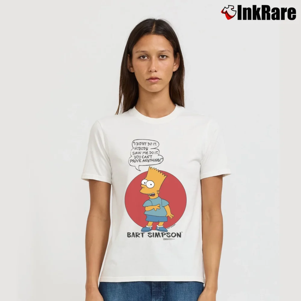 Women’s Vintage 1990 Bart Simpson Retro 90s Cartoon Comedy Signature T-Shirt in white | Soft, Flattering Fit