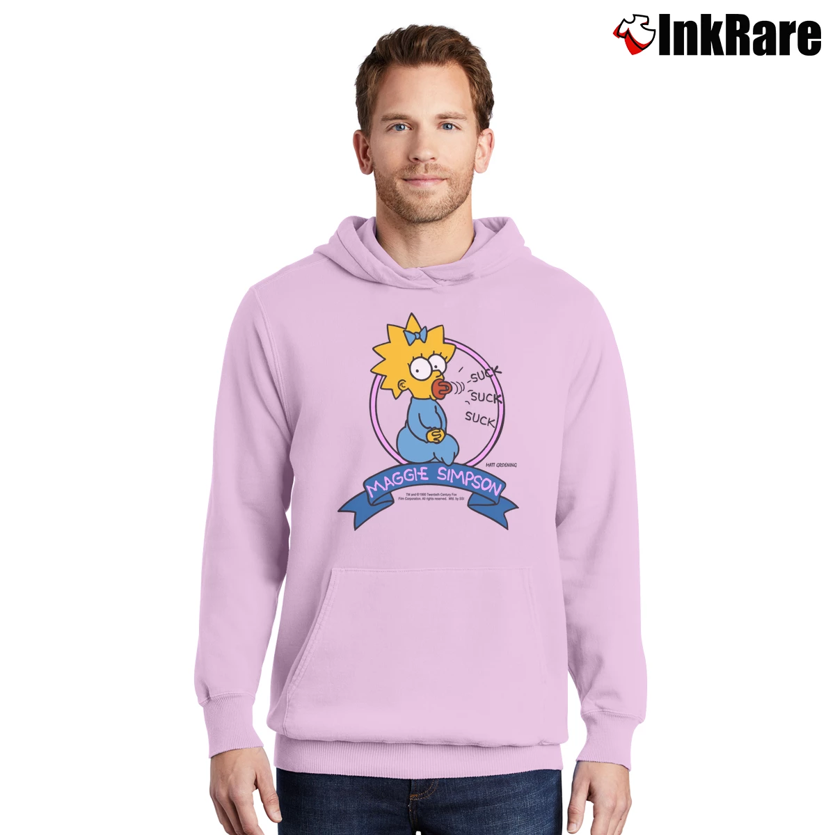 Men’s Vintage 1990 The Simpsons Maggie Simpson Pullover Hoodie in light pink | Cozy, Durable, Modern Fit