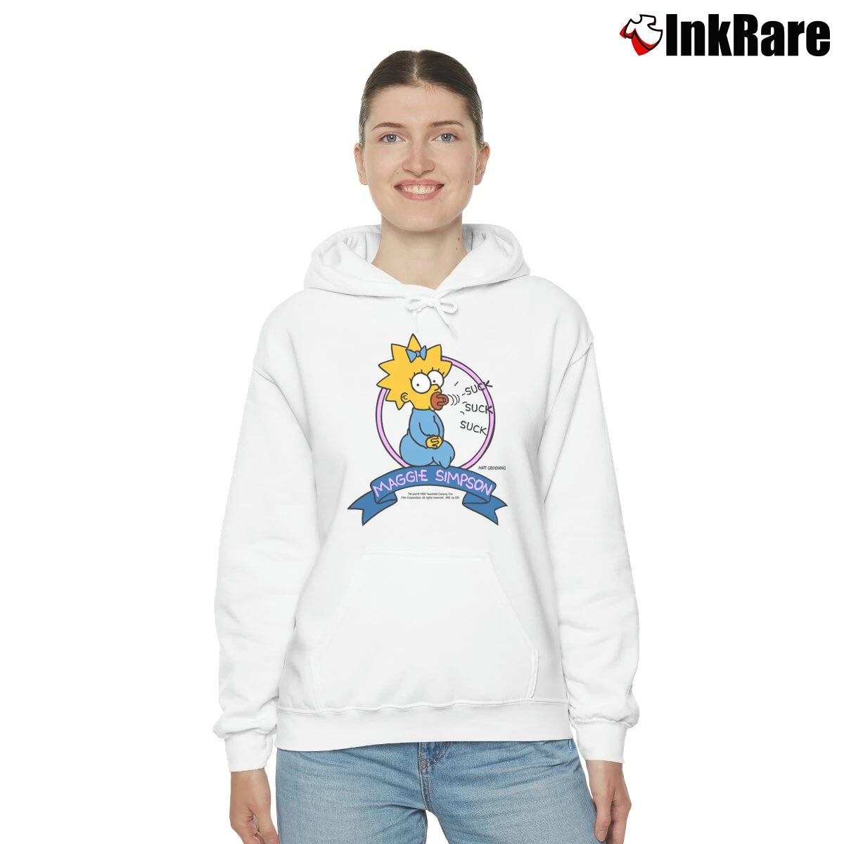 Women’s Vintage 1990 The Simpsons Maggie Simpson Cozy Hoodie in white | Warm, Structured, Stylish