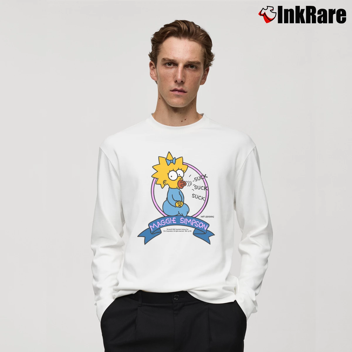 Men’s Vintage 1990 The Simpsons Maggie Simpson Long-Sleeve Shirt in white | Sleek, Lightweight, Year-Round Wear