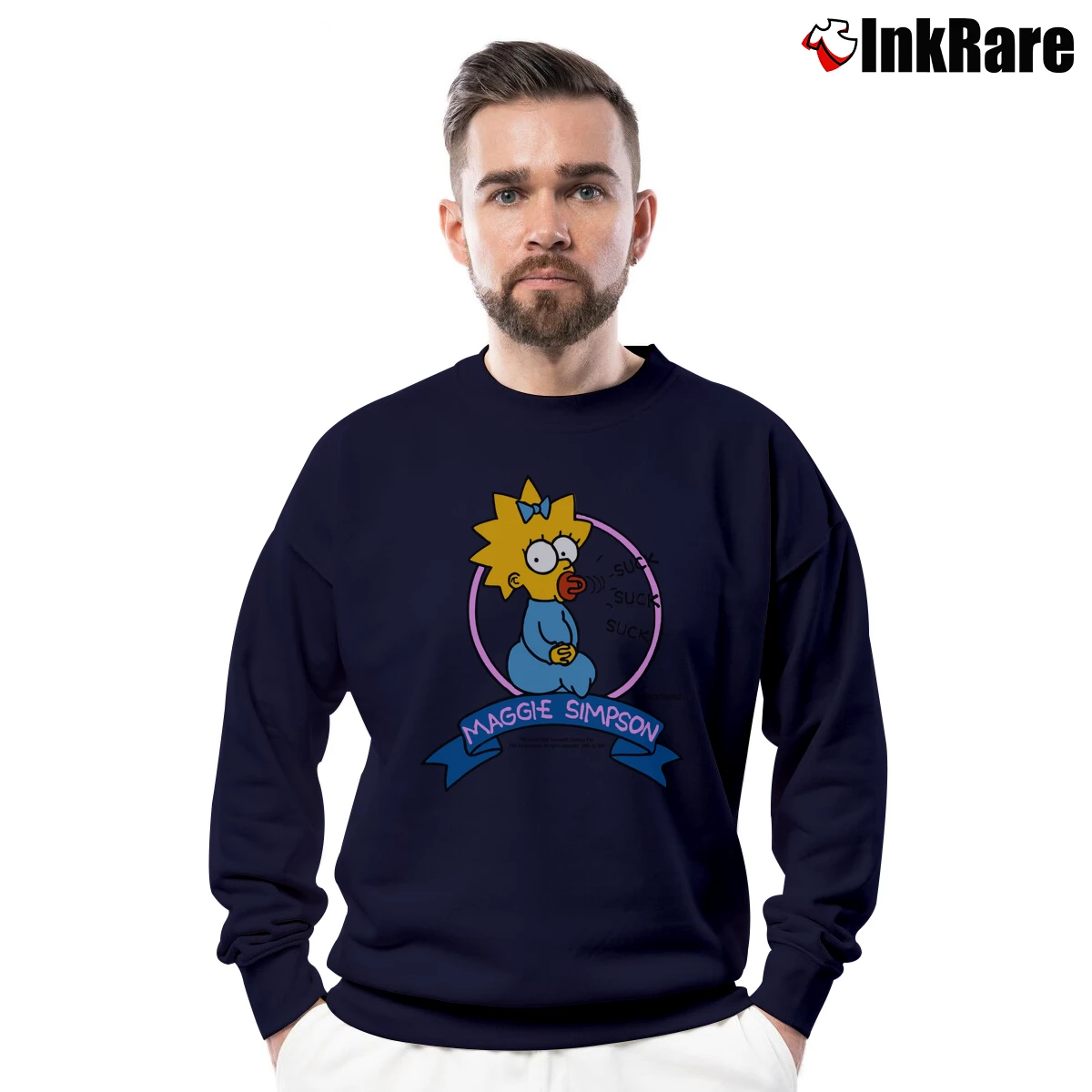 Men’s Vintage 1990 The Simpsons Maggie Simpson Crewneck Sweatshirt in navy | Cozy Fabric, Clean Style