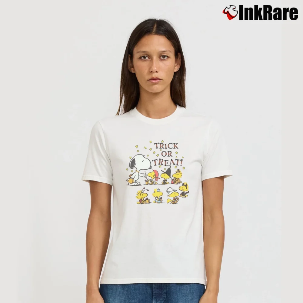 Women’s Vintage 1990s Snoopy Trick Or Treat Halloween Signature T-Shirt in white | Soft, Flattering Fit