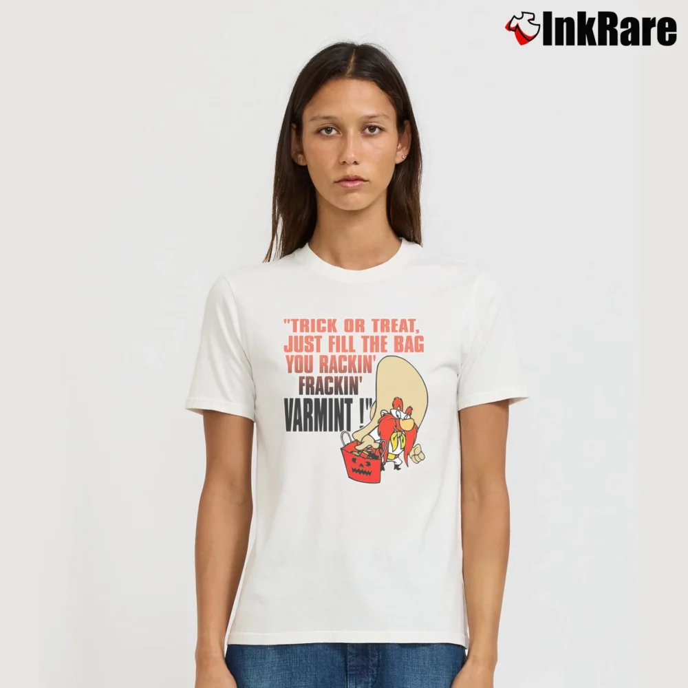 Women’s Vintage 1995 Looney Tunes Yosemite Sam Trick Or Treat Signature T-Shirt in white | Soft, Flattering Fit