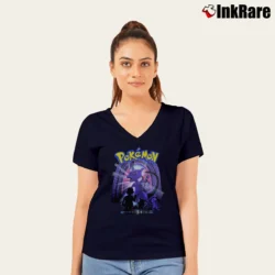 Women’s Vintage 1999 Mewtwo Cartoon Network Pokemon V-Neck Tee in navy | Chic Neckline, Soft Texture