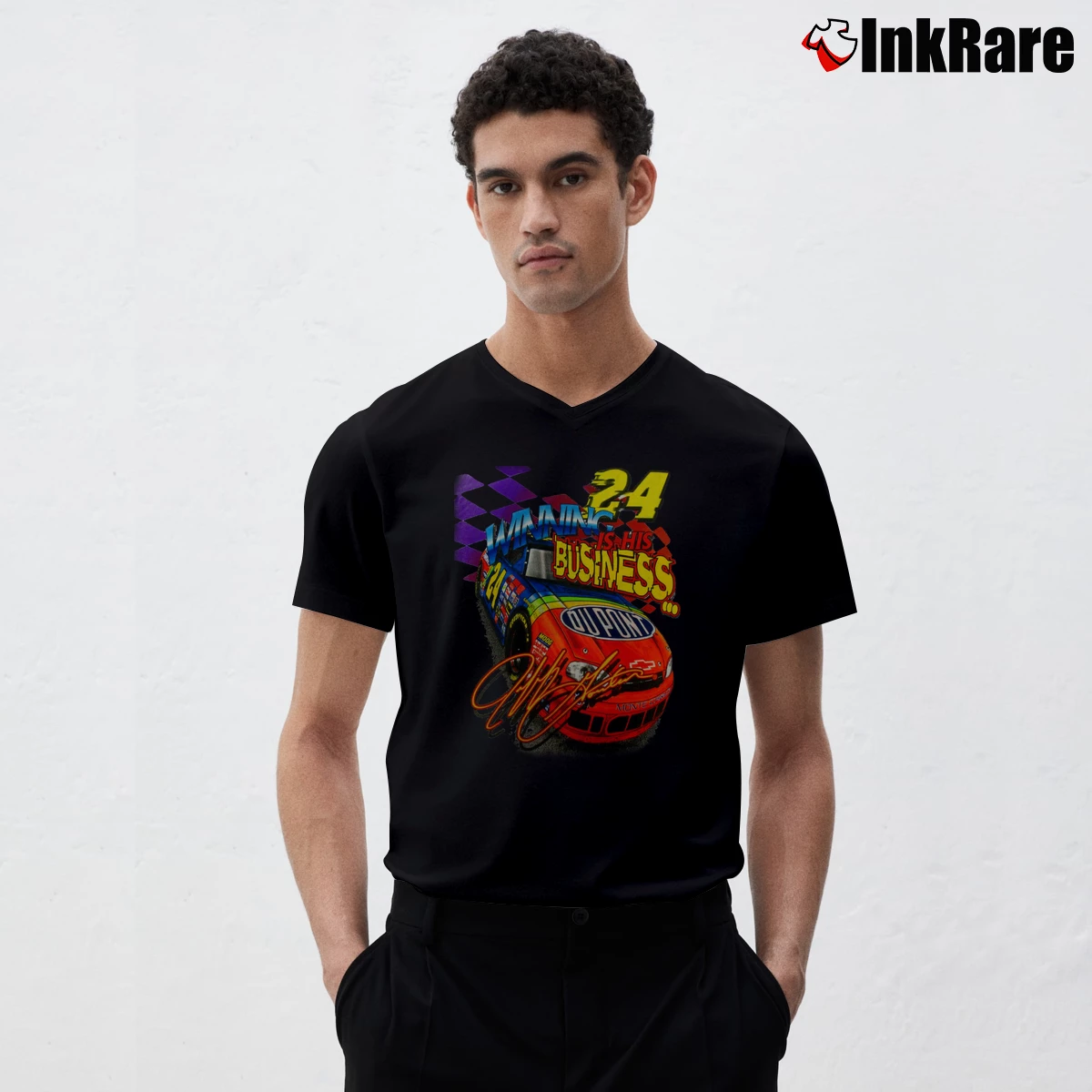Vintage 1999 Nascar Jeff Gordon Winning Is His Business Men’s V-Neck Tee in black – Modern Essential Men’s Vintage 1999 Nascar Jeff Gordon Winning Is His Business V-Neck Tee in black | Sharp, Breathable, Everyday Staple