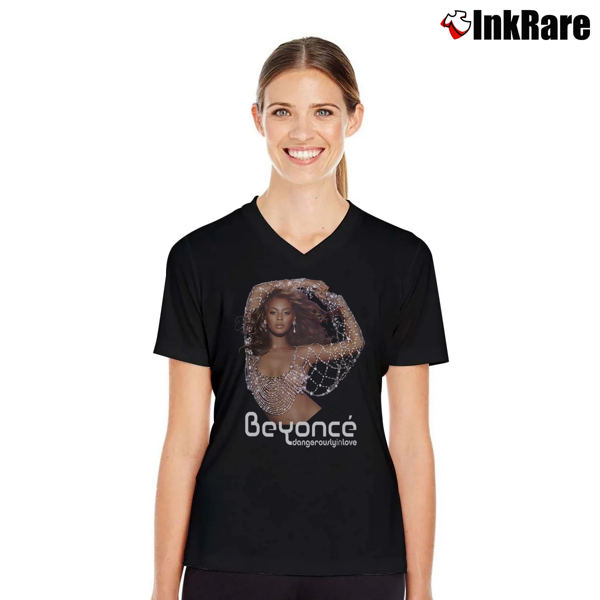 Women’s Vintage 2003 Beyoncé 'Dangerously in Love' Tour V-Neck Tee in black | Chic Neckline, Soft Texture