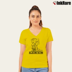 Women’s Vintage 60s Linus Peanuts Mayo Spruce Schultz V-Neck Tee in yellow | Chic Neckline, Soft Texture