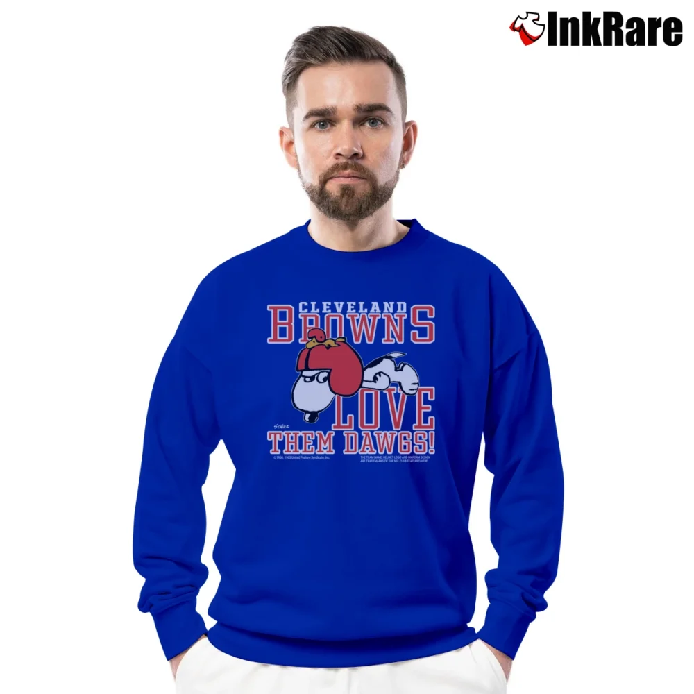 Men’s Vintage 70s Cleveland Browns Snoopy Love Them Dawgs Crewneck Sweatshirt in royal blue | Cozy Fabric, Clean Style