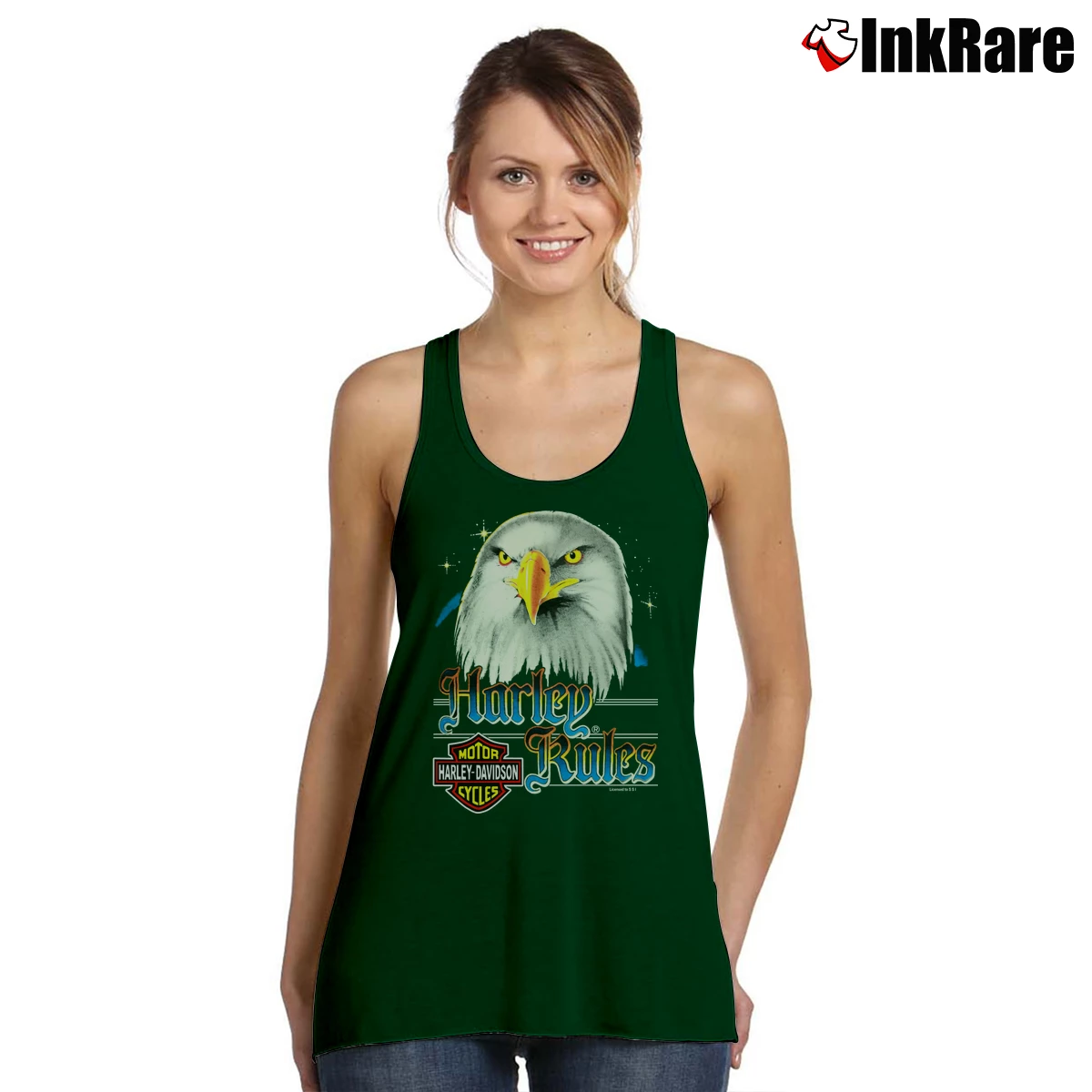Vintage 80s Harley Davidson Righteous Ruler Eagle Women’s Essential Tank in forest green – Summer Ready Women’s Vintage 80s Harley Davidson Righteous Ruler Eagle Tank Top in forest green | Lightweight, Movement-Friendly